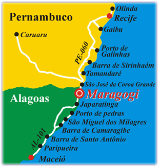 mapa entre Maceió e Recife